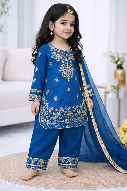 Ramzan Eid Special Kids Festive Silk Blue Baby clothes wholesaler in Surat